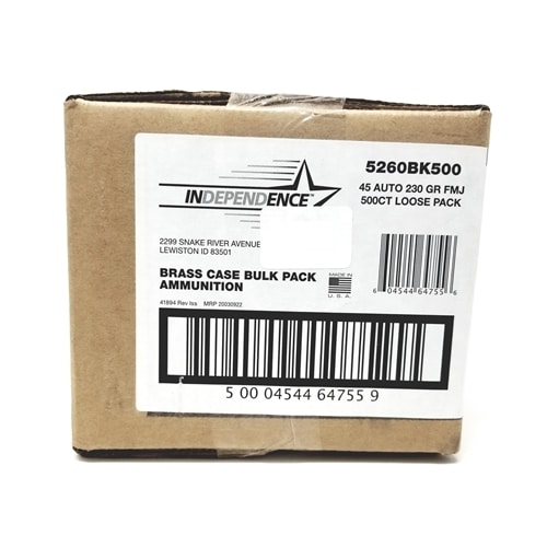 INDEPENDENCE AMMO 45 Auto 230Gr FMJ 500rd Bulk Box